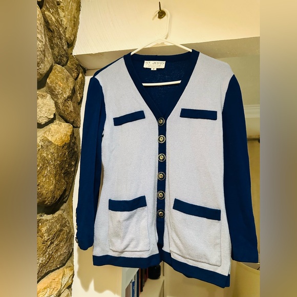 ST. JOHN $350 by Marie Gray Santana Knit Royal Blue Button collection cardigan. - Picture 4 of 14